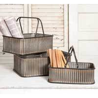 Set of Three Corrugated Rectangular Bins with Handles - FIG TREE ~Treasures for the Heart & Home~™