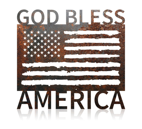 RUSTIC METAL "GOD BLESS AMERICA" AMERICAN FLAG SIGN - FIG TREE ~Treasures for the Heart & Home~™